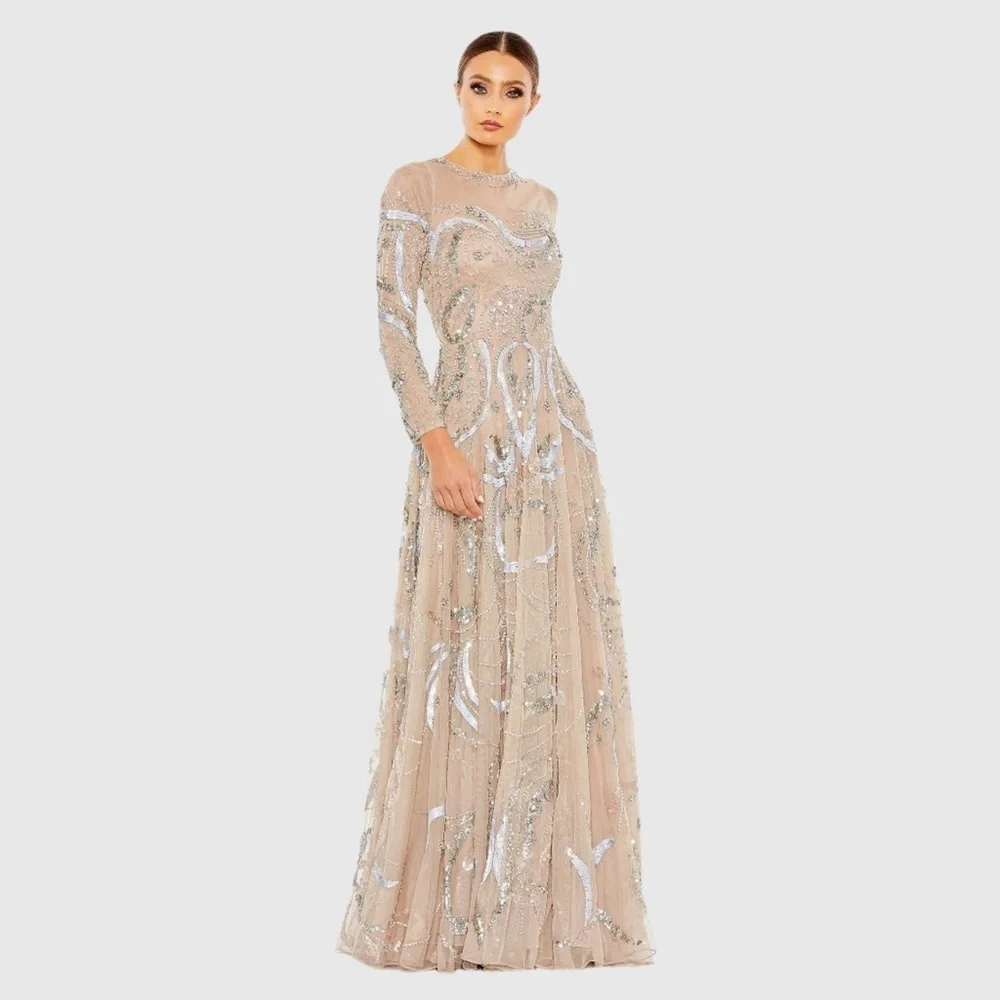 MAC DUGGAL
Long Sleeve Embellished Illusion Evening Gown 5217 Nude silver prom - Picture 3 of 8